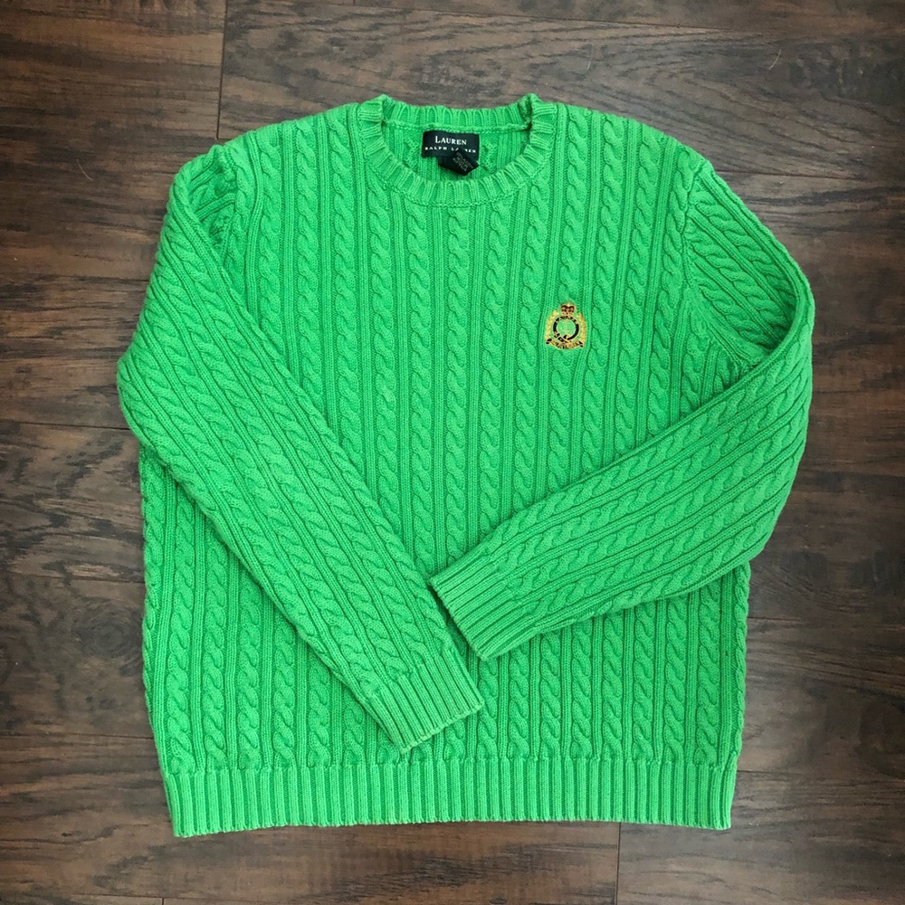 Green Ralph Lauren cable knit scoop neck sweater!